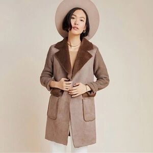 Anthropologie Women’s XS Brown Piper Sweater Coat Faux Suede & Faux Fur Trim